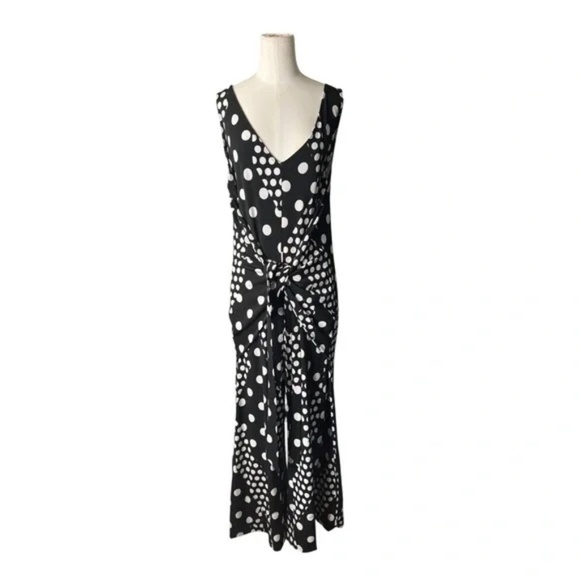 Laurie Felt - Tie-Front Sleeveless Jumpsuit - Petite - Black Dot in Size XLP - Picture 6 of 8